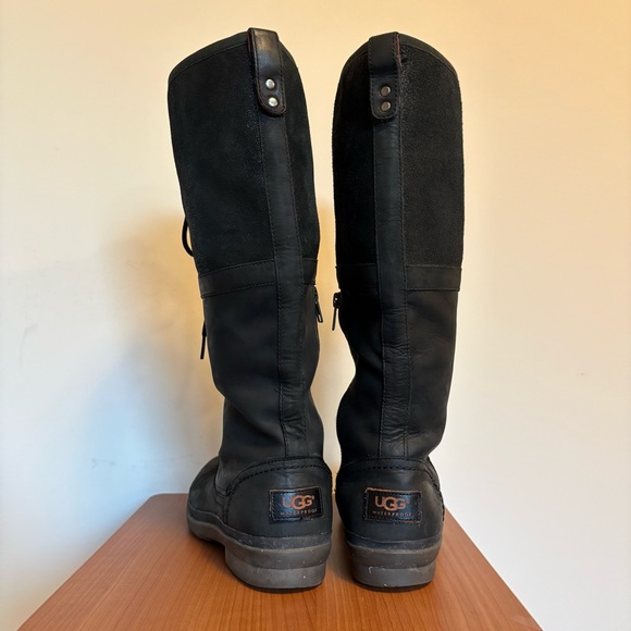 UGG Elsa Tall Waterproof Leather Boots Black Women’s 9 Equestrian Sleek Utility - Picture 4 of 9